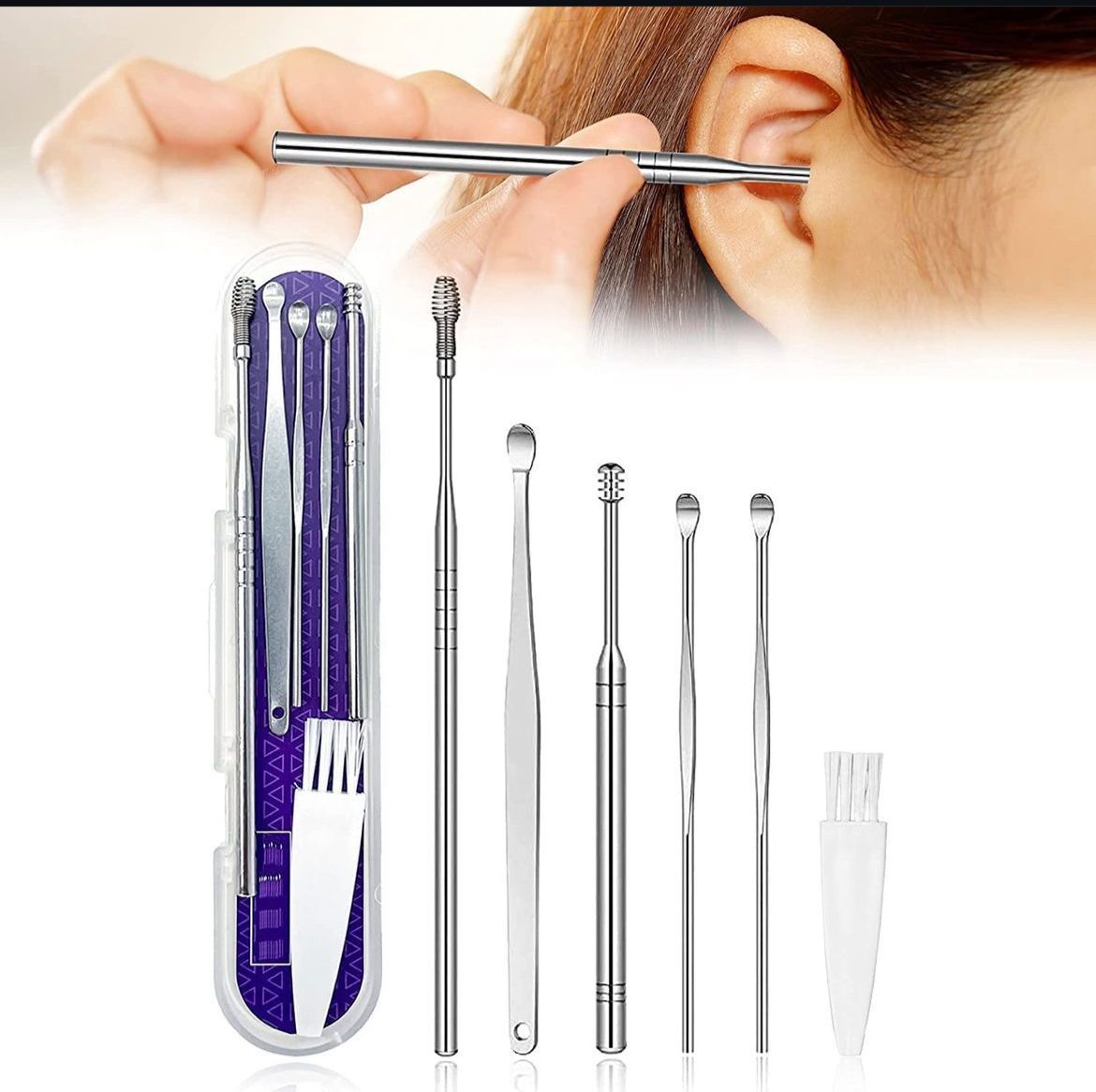 Professional Ear Cleaning Kit — 6 Steel Tools with Case
