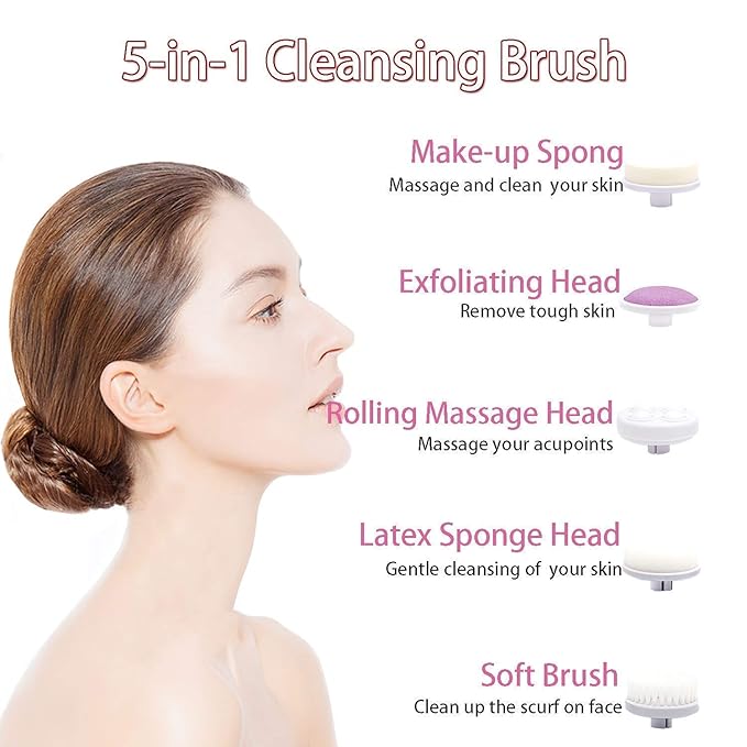 Electric Facial Cleansing Brush — 5-in-1 Skin Care Set