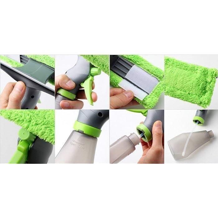Glass Cleaner Brush — 3-in-1 Spray, Wipe & Squeegee