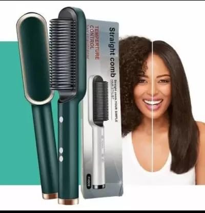 Hair Straightener Brush — 5-Temp PTC Heating for Smooth Hair