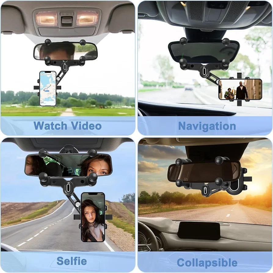 Phone Mount for Car — Rear View Mirror Holder with 360° Rotation