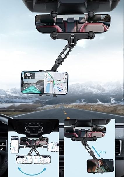 Phone Mount for Car — Rear View Mirror Holder with 360° Rotation