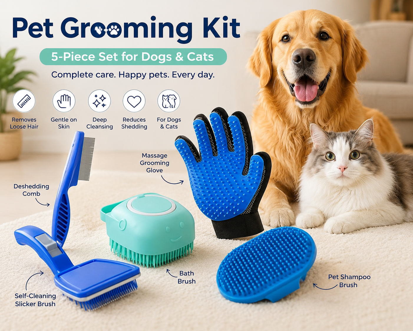 Pet Grooming Kit — 5-Piece Set for Dogs & Cats
