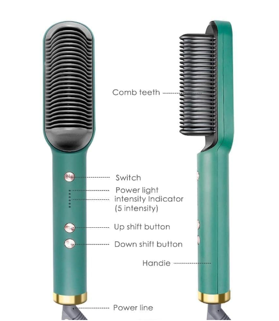 Hair Straightener Brush — 5-Temp PTC Heating for Smooth Hair