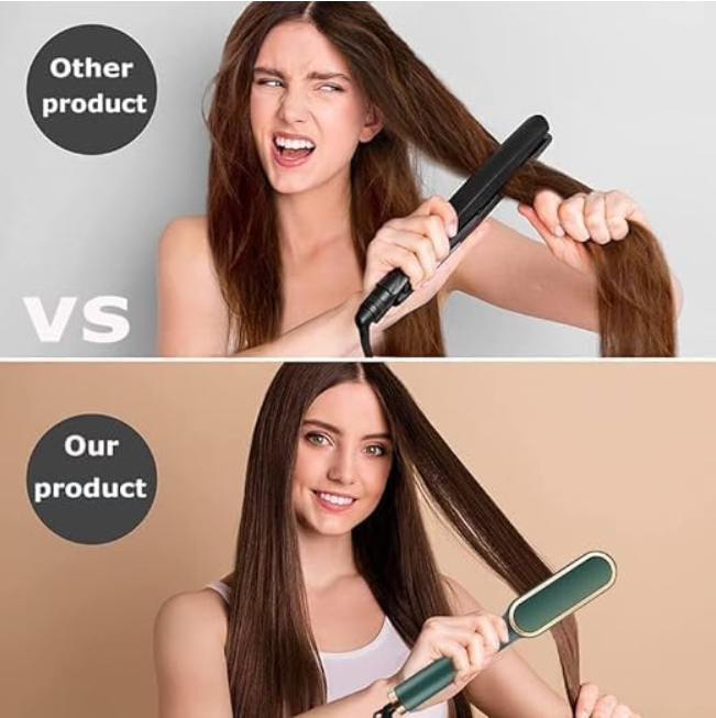 Hair Straightener Brush — 5-Temp PTC Heating for Smooth Hair