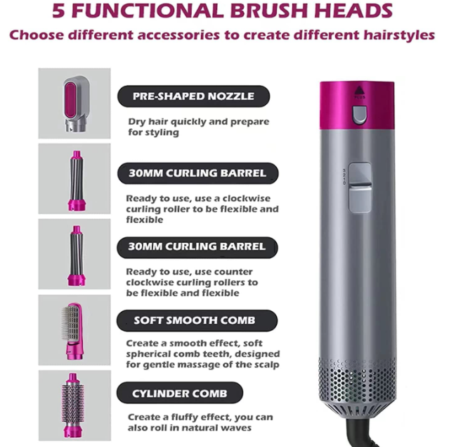 5-in-1 Hot Air Brush — Dry, Style & Straighten in One Tool