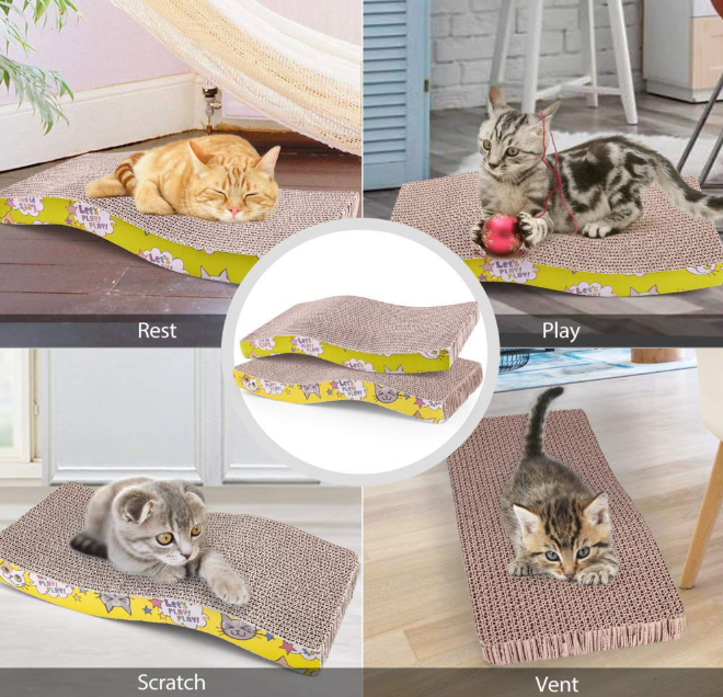Cat Scratcher Board — Curved Wave Design, Pack of 2