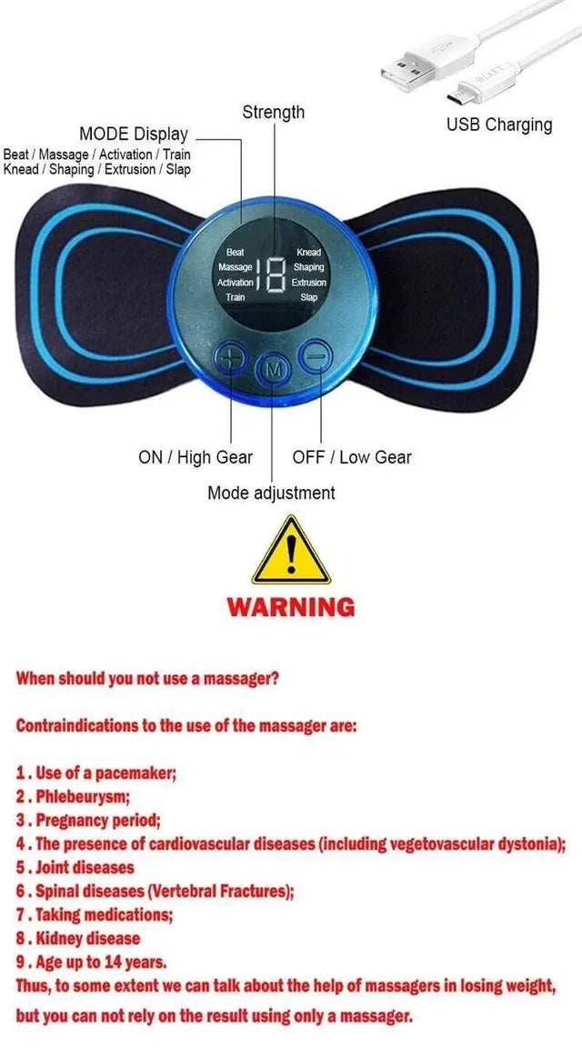 Mini Body Massager — 8 Modes, 19 Levels for Pain Relief