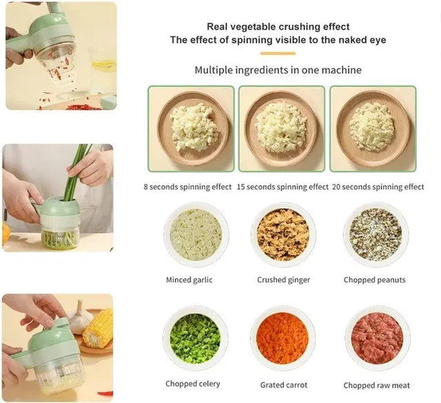Electric Veggie Chopper — 4-in-1 Cordless Kitchen Helper
