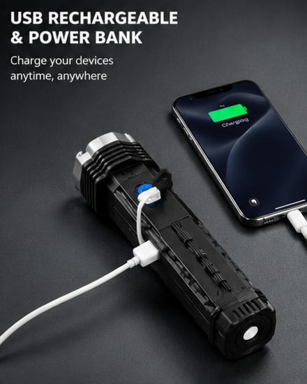 LED Tactical Flashlight — 8-in-1 Rechargeable Torch