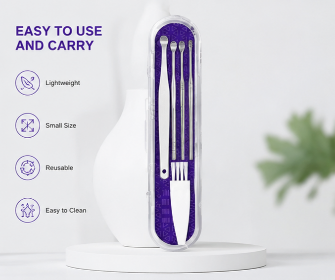 Professional Ear Cleaning Kit — 6 Steel Tools with Case